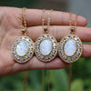 Vintage Copper Shell Oval Pendant Necklace With Mixed Gem Inlay And Water Wave Chain Fashion Religious Jewelry