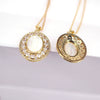 Vintage Copper Shell Oval Pendant Necklace With Mixed Gem Inlay And Water Wave Chain Fashion Religious Jewelry