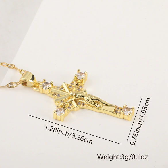 Vintage Cross Necklace Copper Plated Real Gold Microinlaid Zircon Pendant Accessories Geometric Style