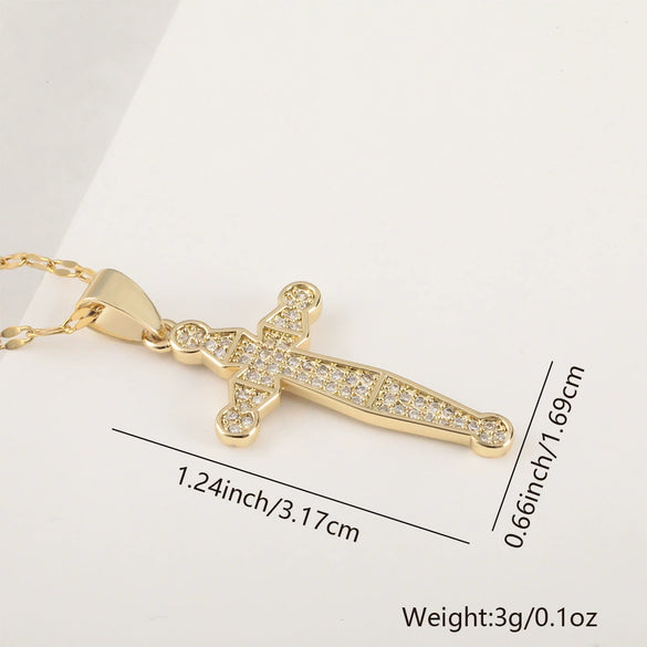 Vintage Cross Necklace Copper Plated Real Gold Microinlaid Zircon Pendant Accessories Geometric Style