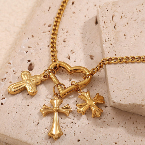Vintage Cross Pendant Necklace 316L Stainless Steel Electroplating Fashion Jewelry For Female
