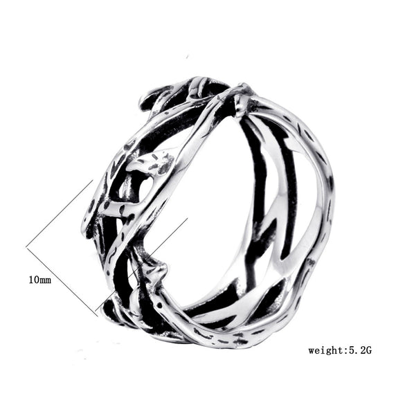 Vintage Crown Branch Ring Geometric Stainless Steel Design With Oiled Finish For Men And Women