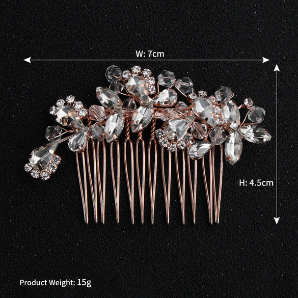 Vintage Crystal Rhinestone Heart Hair Comb Bridal Wedding Hair Accessory Handmade Electroplated Headpiece For Women