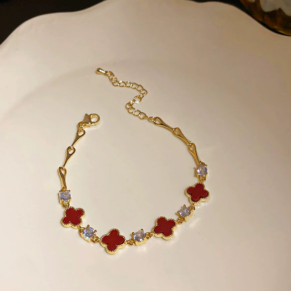 Vintage Diamondstudded Flower Copper Plastic Women's Bracelet