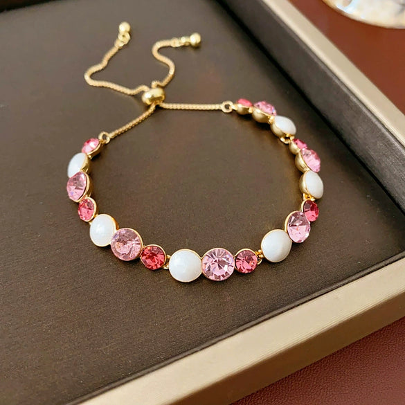 Vintage Diamondstudded Flower Copper Plastic Women's Bracelet