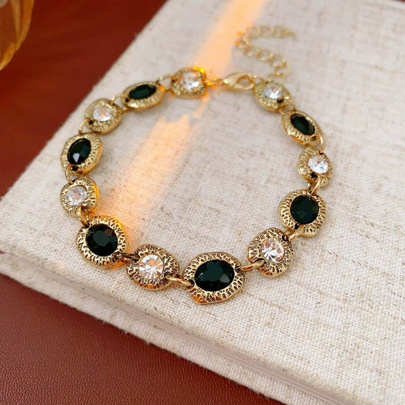 Vintage Diamondstudded Flower Copper Plastic Women's Bracelet