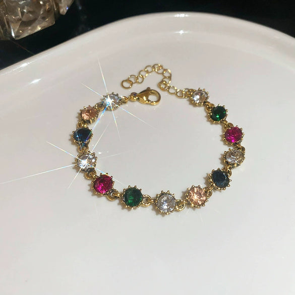 Vintage Diamondstudded Flower Copper Plastic Women's Bracelet