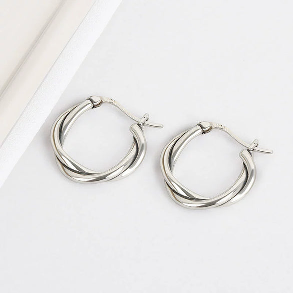 Vintage Distressed Woven Twist Geometric Sterling Silver Earrings For Women Electroplated Ear Buckle Style