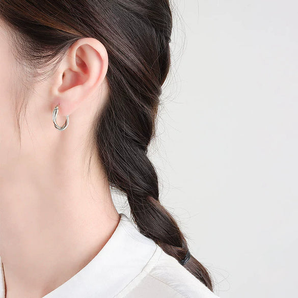 Vintage Distressed Woven Twist Geometric Sterling Silver Earrings For Women Electroplated Ear Buckle Style