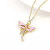 Vintage Dragonfly Pendant Necklace With Mixed Gem Inlay And Copper Water Wave Chain Simple Animal Jewelry