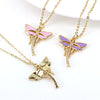 Vintage Dragonfly Pendant Necklace With Mixed Gem Inlay And Copper Water Wave Chain Simple Animal Jewelry