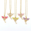 Vintage Dragonfly Pendant Necklace With Mixed Gem Inlay And Copper Water Wave Chain Simple Animal Jewelry