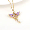 Vintage Dragonfly Pendant Necklace With Mixed Gem Inlay And Copper Water Wave Chain Simple Animal Jewelry
