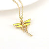 Vintage Dragonfly Pendant Necklace With Mixed Gem Inlay And Copper Water Wave Chain Simple Animal Jewelry