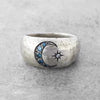 Vintage Electroplated Metal Star And Moon Texture Ring Unisex Fashion Jewelry Wholesale