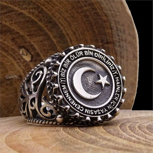 Vintage Electroplated Metal Star And Moon Texture Ring Unisex Fashion Jewelry Wholesale