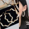 Vintage Elegant Geometric Pearl Wrapped Metal Earrings With Electroplated Finish Trendy Fashion Jewelry