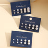 Vintage Elegant Geometric Six-claw Crystal Zircon Pearl Stud Earrings Set 15 Pairs