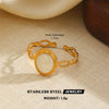 Vintage Elegant White Enamel Stainless Steel Adjustable Ring For Women With Electroplated Geometric Line Design