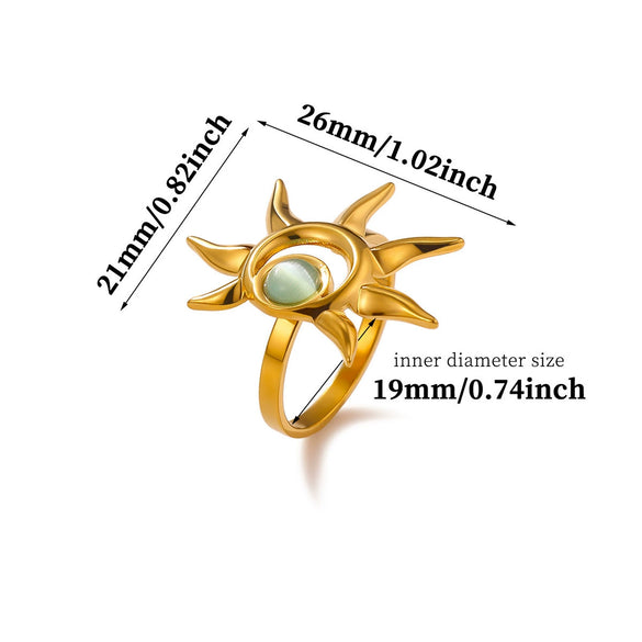 Vintage Elegant Women's Goldplated Sun Ring With Pearl And Tiger's Eye Stone Natural Style Jewelry
