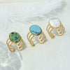 Vintage Embossed Stainless Steel Hollow Ring With Natural White Fritillaria Turquoise