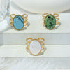 Vintage Embossed Stainless Steel Hollow Ring With Natural White Fritillaria Turquoise