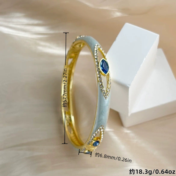 Vintage Enamel Open Cuff Bracelet With Oildrop Design And Regal Plated Finish For Women