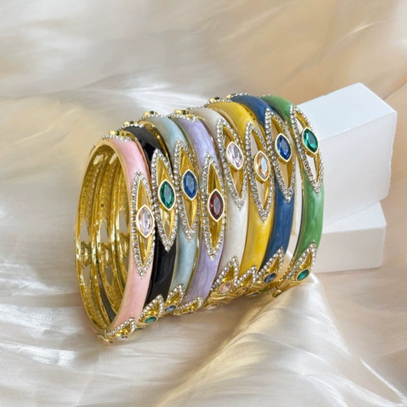 Vintage Enamel Open Cuff Bracelet With Oildrop Design And Regal Plated Finish For Women