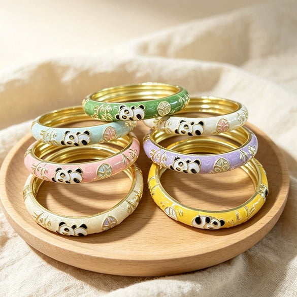 Vintage Enamel Panda Children's Bracelet With Playful Animal Design And Plated Finish Wholesale Jewelry Accessory