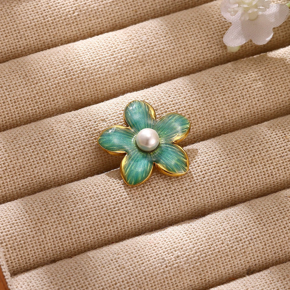 Vintage Enamel Stainless Steel Sun Butterfly And Flower Brooch With Geometric Oil Drop Finish For Women's Suit Jackets