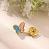 Vintage Enamel Stainless Steel Sun Butterfly And Flower Brooch With Geometric Oil Drop Finish For Women's Suit Jackets