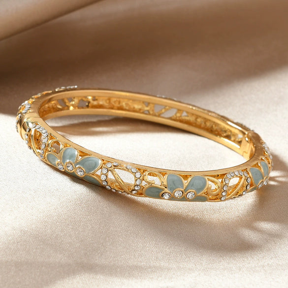 Vintage Ethnic Style Cloisonné Open Enamel Bracelet with Oil Dripping & Electroplating Treatment