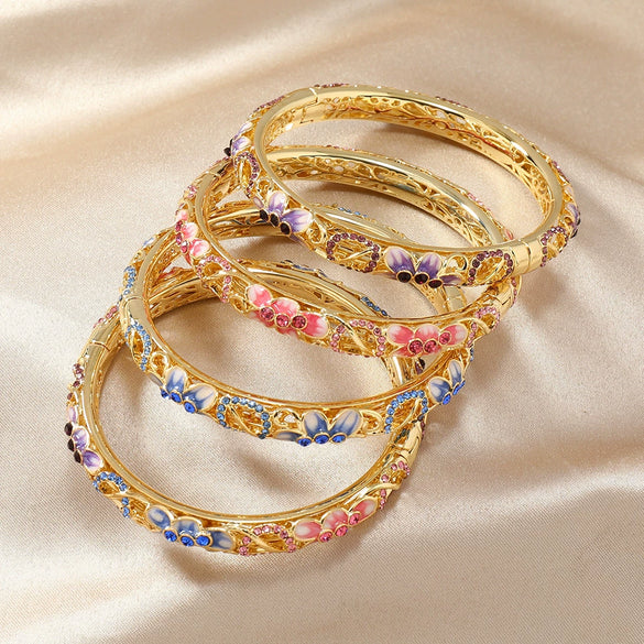 Vintage Ethnic Style Fine Cloisonne Opening Enamel & Oil Dripping Cheongsam Bracelet