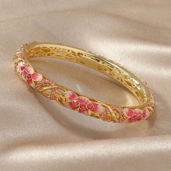 Vintage Ethnic Style Fine Cloisonne Opening Enamel & Oil Dripping Cheongsam Bracelet
