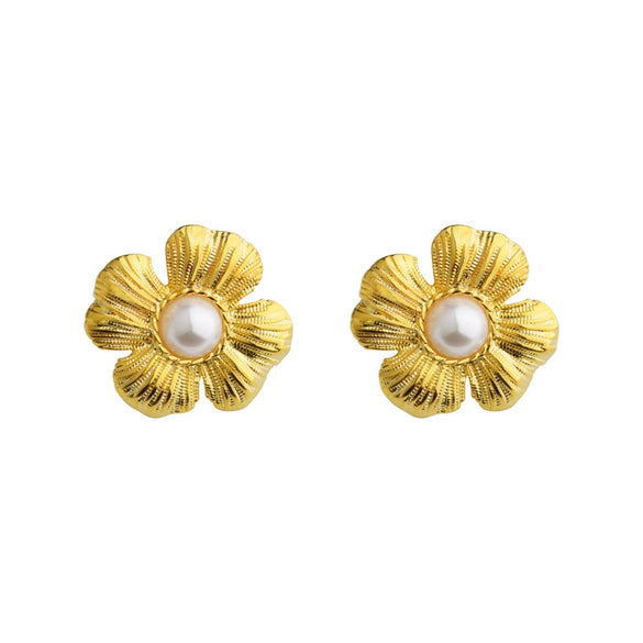 Vintage Exaggerated Geometric Flower Earrings For Women Electroplated Copper Statement Jewelry