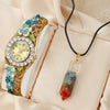 Vintage Fashion Cloisonne 3D Blooming Women's Alloy Bracelet Quartz Watch With Gravel Pendant And Stainless Steel Buckle