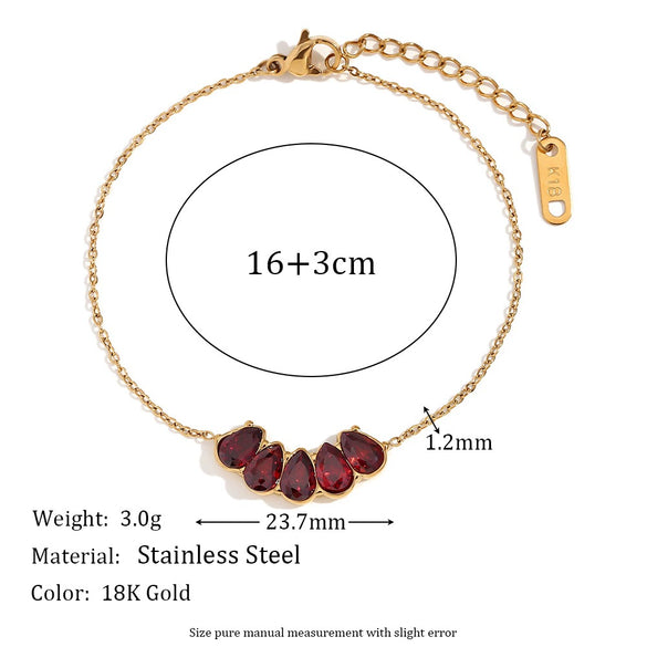 Vintage Fashion Geometric Stainless Steel 18K Gold Plated Red Diamond Pomegranate Seed Style Bracelet For Women