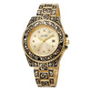 Vintage Fashion Gold Alloy And Stainless Steel Carved Round Dial Men's Quartz Watch