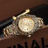 Vintage Fashion Gold Alloy And Stainless Steel Carved Round Dial Men's Quartz Watch