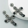 Vintage Fashion Hollow Cross Dangle Earrings With Diamond Accents Alloy Long Statement Earrings For Women