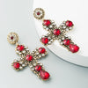 Vintage Fashion Hollow Cross Dangle Earrings With Diamond Accents Alloy Long Statement Earrings For Women