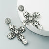 Vintage Fashion Hollow Cross Dangle Earrings With Diamond Accents Alloy Long Statement Earrings For Women