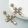Vintage Fashion Hollow Cross Dangle Earrings With Diamond Accents Alloy Long Statement Earrings For Women