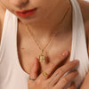 Vintage Fashion Ins Wind Stainless Steel And Titanium Steel Necklace With Square Embossed Angel Pendant And Geometric Design 18K Gold Electroplated