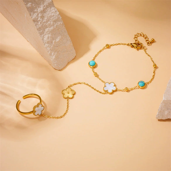 Vintage Fashion Stainless Steel Round Finger Bracelet With Life Tree Flower Bow Tie Pattern Electroplated