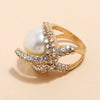 Vintage Fashion Starfish Pearl Joint Ring In Zinc Alloy Exaggerated Statement Design Simple Trendy Unisex Finger Ring