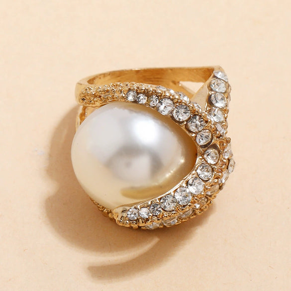Vintage Fashion Starfish Pearl Joint Ring In Zinc Alloy Exaggerated Statement Design Simple Trendy Unisex Finger Ring