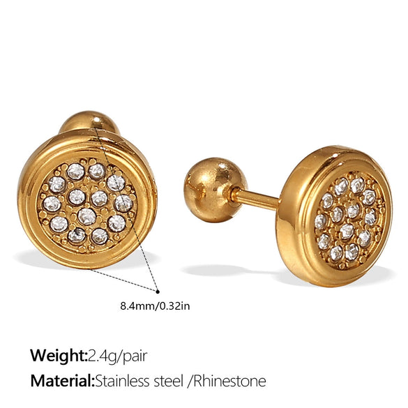 Vintage Fashion Women's 316L Stainless Steel Earrings Cross Round Inlaid Rhinestone 18K Gold Plated