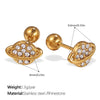 Vintage Fashion Women's 316L Stainless Steel Earrings Cross Round Inlaid Rhinestone 18K Gold Plated