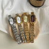 Vintage Fashion Women's Watch With Oval Dial Stainless Steel Band And Toothed Edge Design